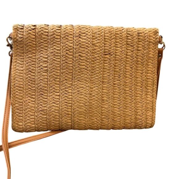 Bride Straw Shoulder Bag/Clutch with Rhinestone Pearl Accents Beige - Picture 6 of 7